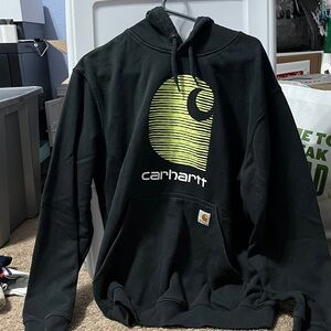 Carhartt Rain Defender Men's Black and Yellow Logo Hoodie